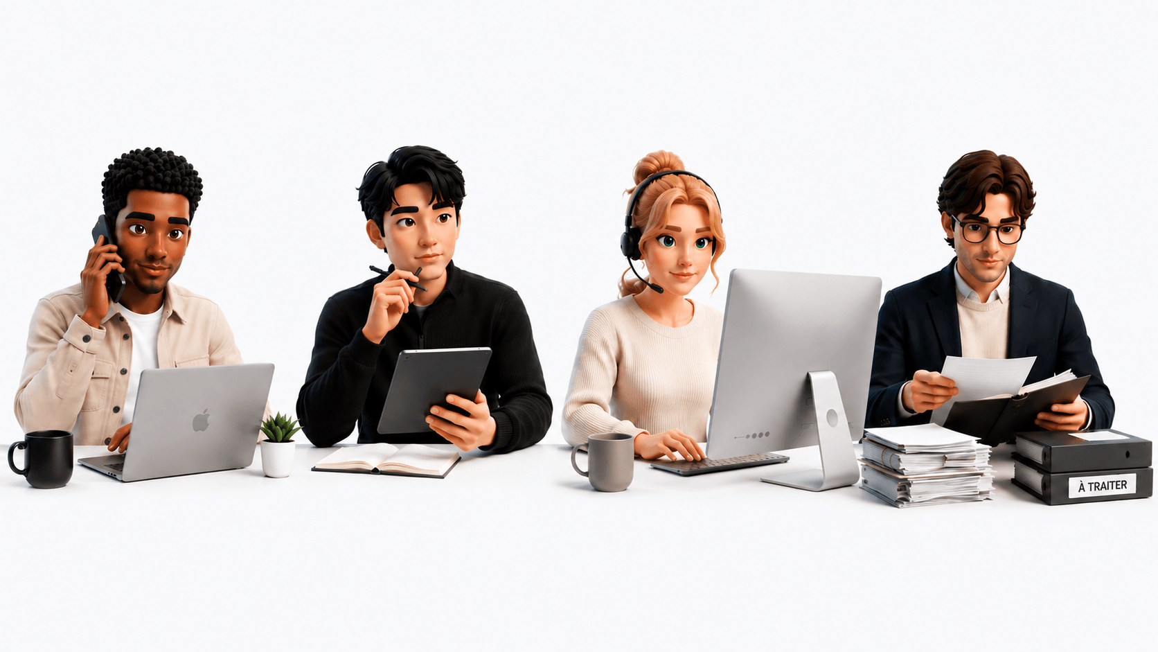 Quatre métiers de PME accompagnés par un agent IA : agence web, cabinet de recrutement, e-commerce et cabinet comptable